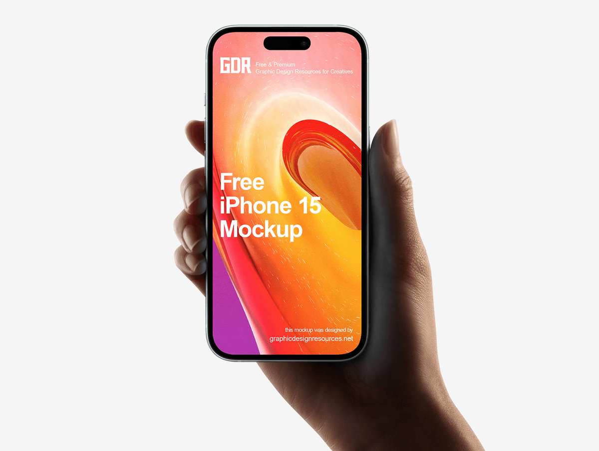 A free hand holding iphone 15 mockup