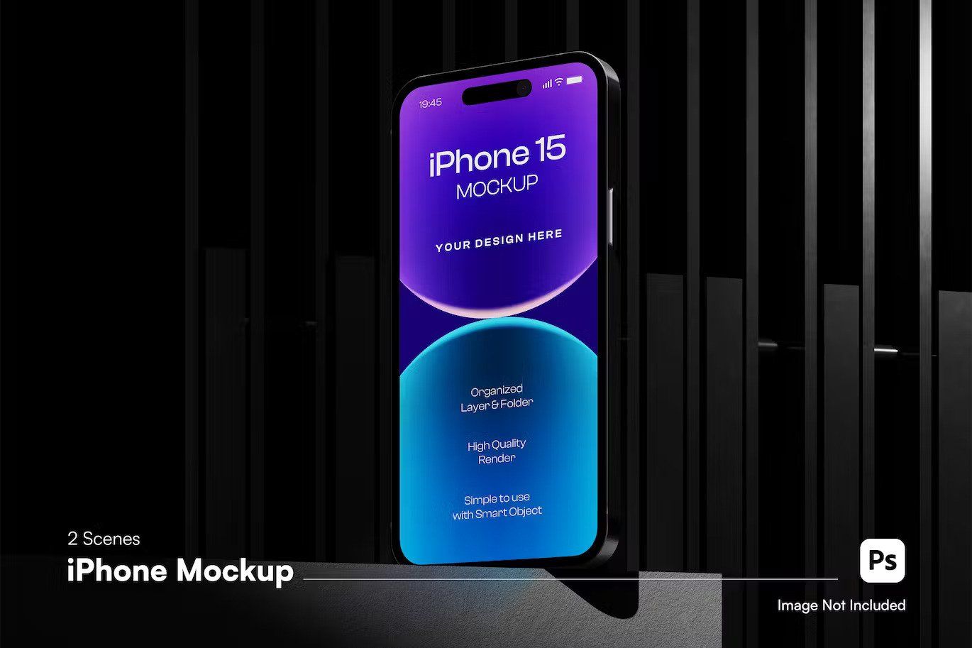 A standing iphone 15 mockup