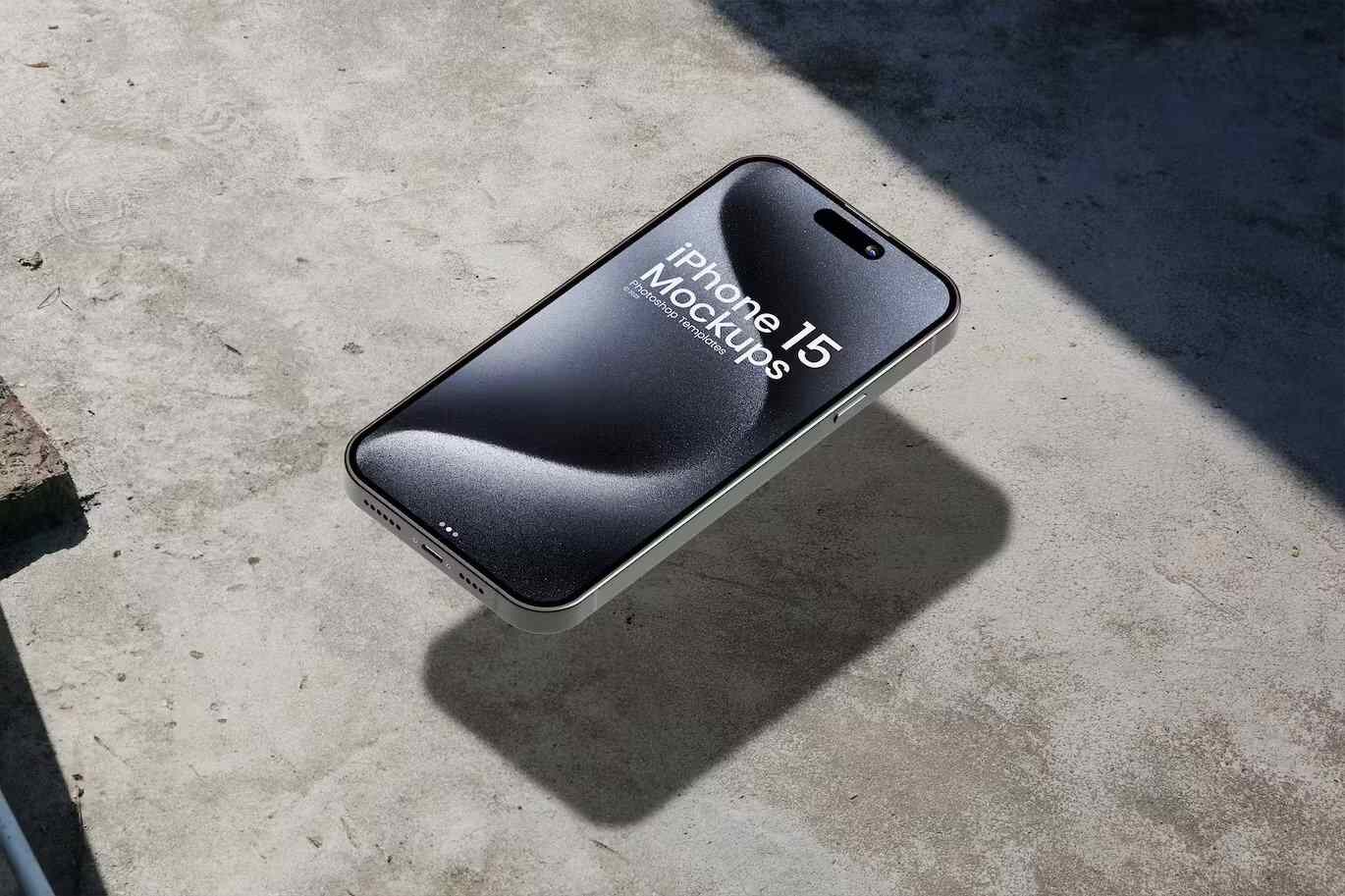 An iphone 15 mockup with a shadow
