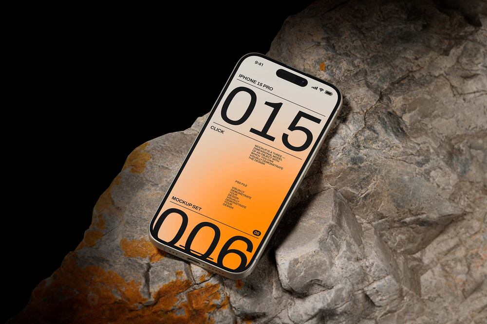 A free iphone 15 pro mockup on stone