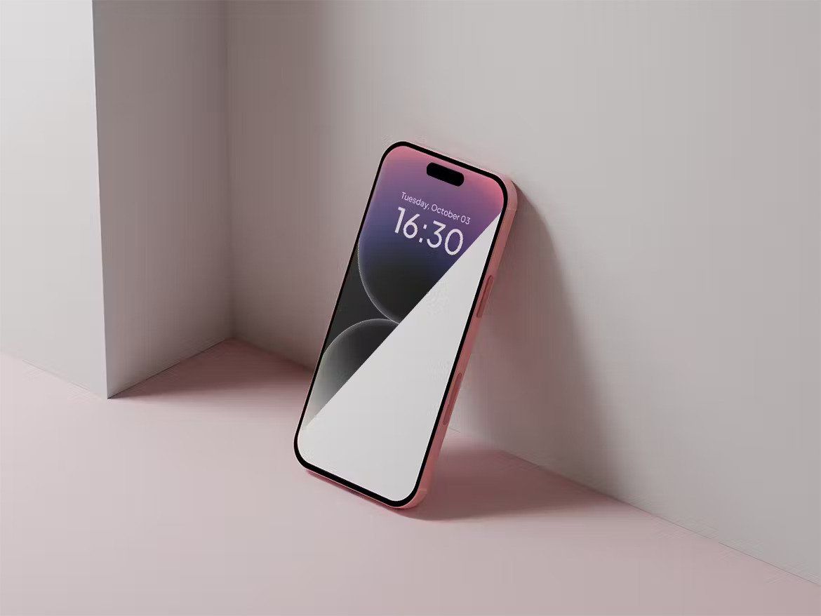 A light pink iphone 15 mockup set