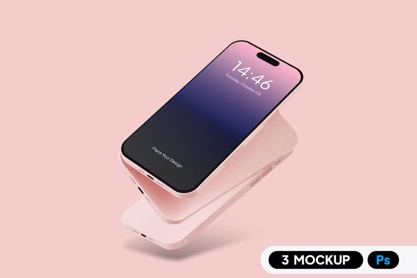 A pink iphone 15 mockup set