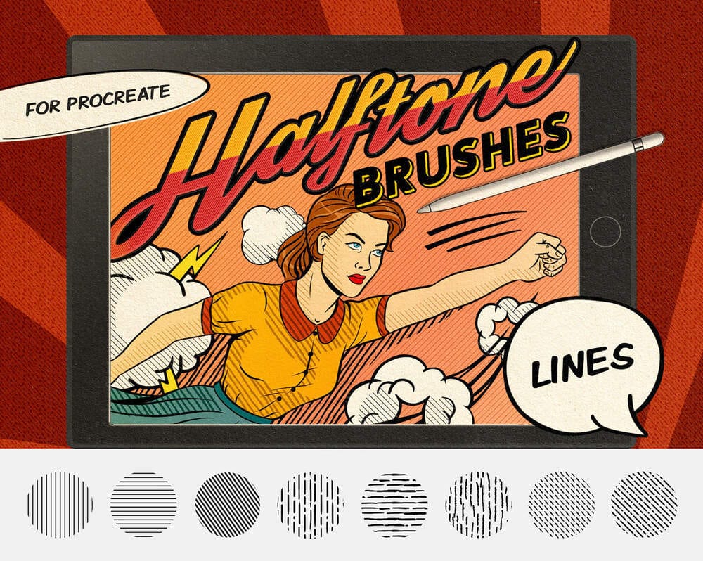 A free comics halftone procreate brushes