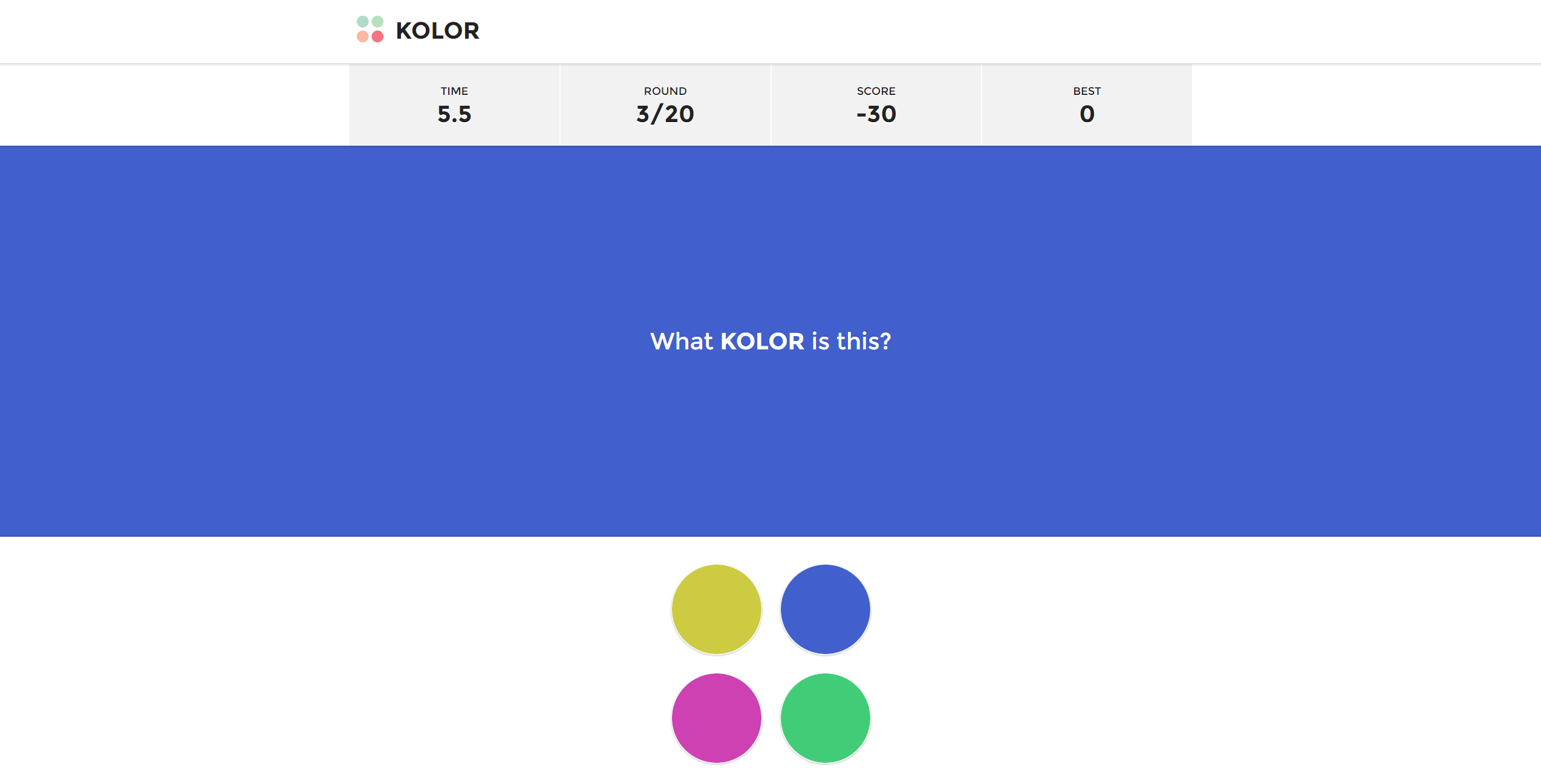 A fast paced color guessing game