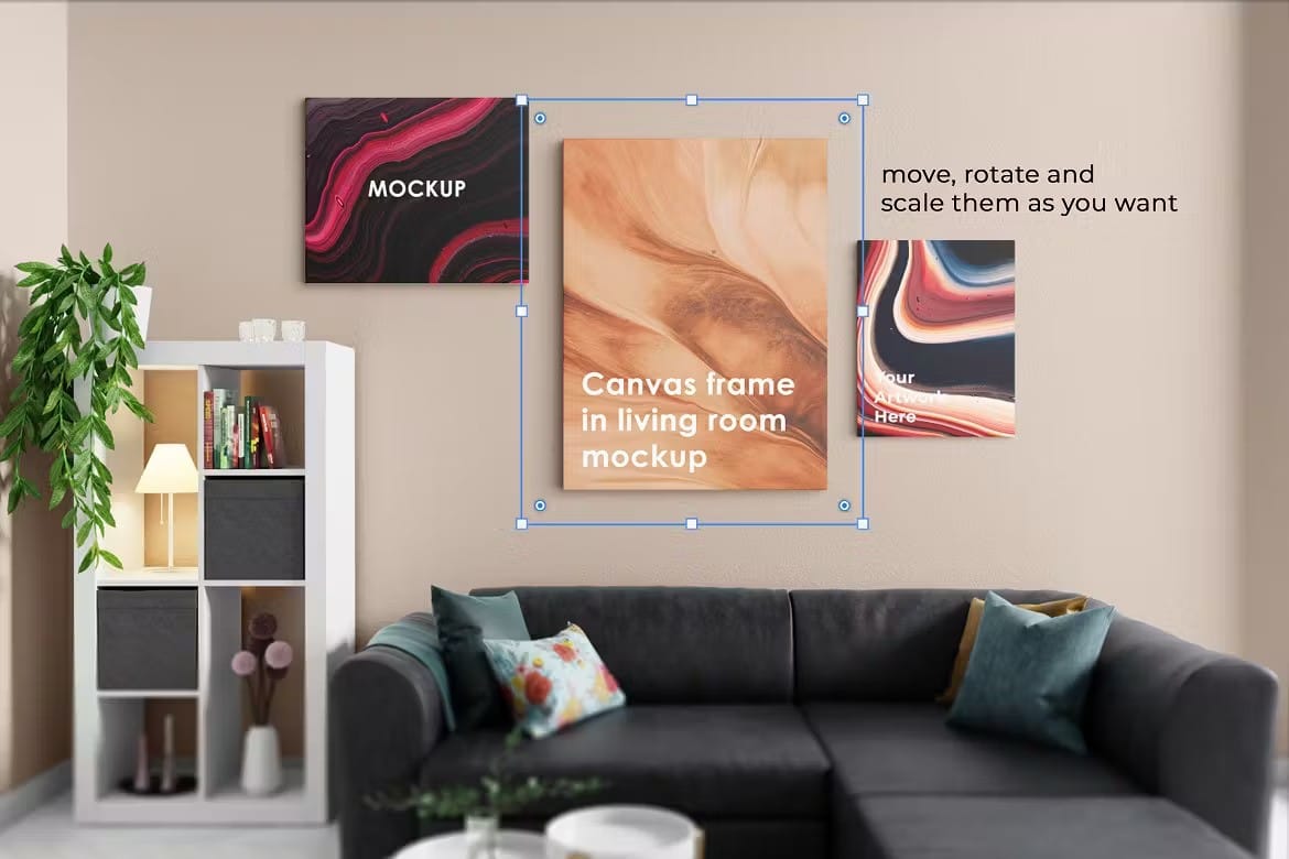 A canvas frame in living room mockup