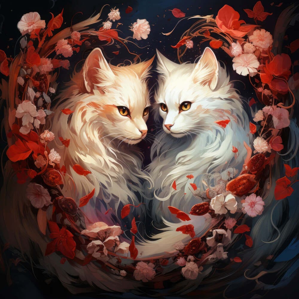 Two cats in heart AI illustration