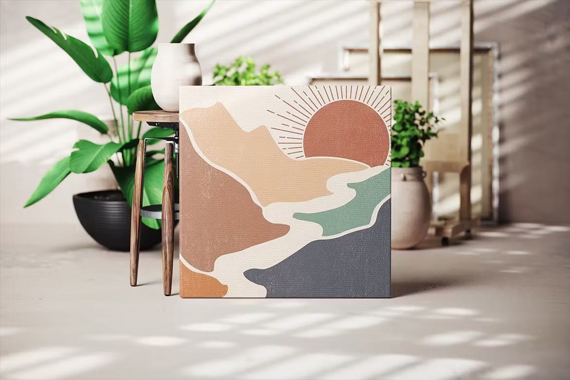 A square canvas in art workshop mockup