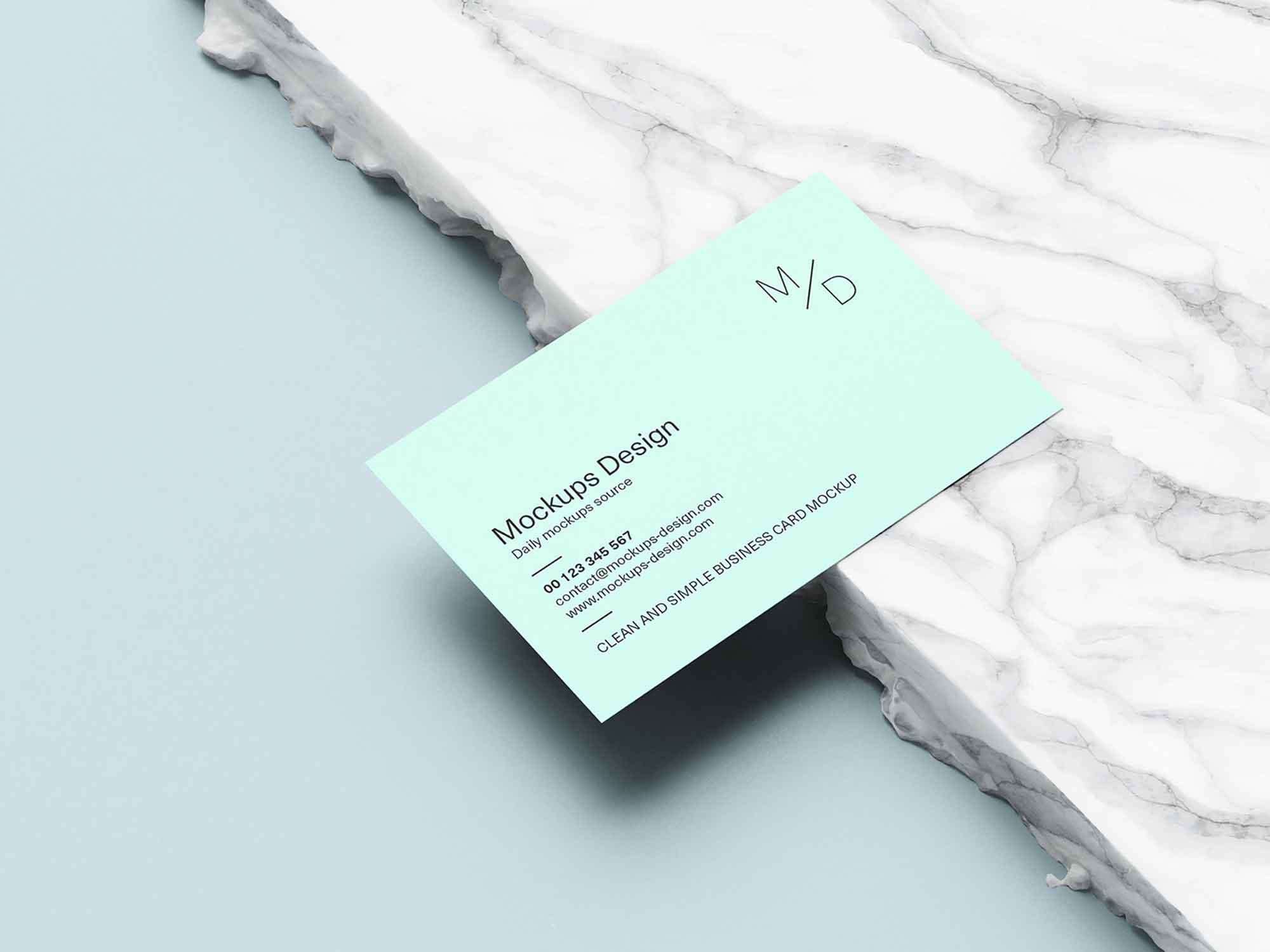 A free business card on marble mockup