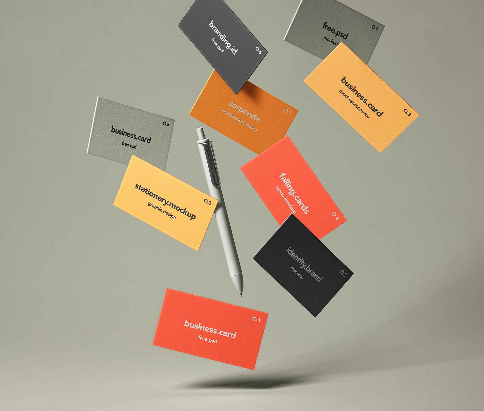 A free falling business cards mockup