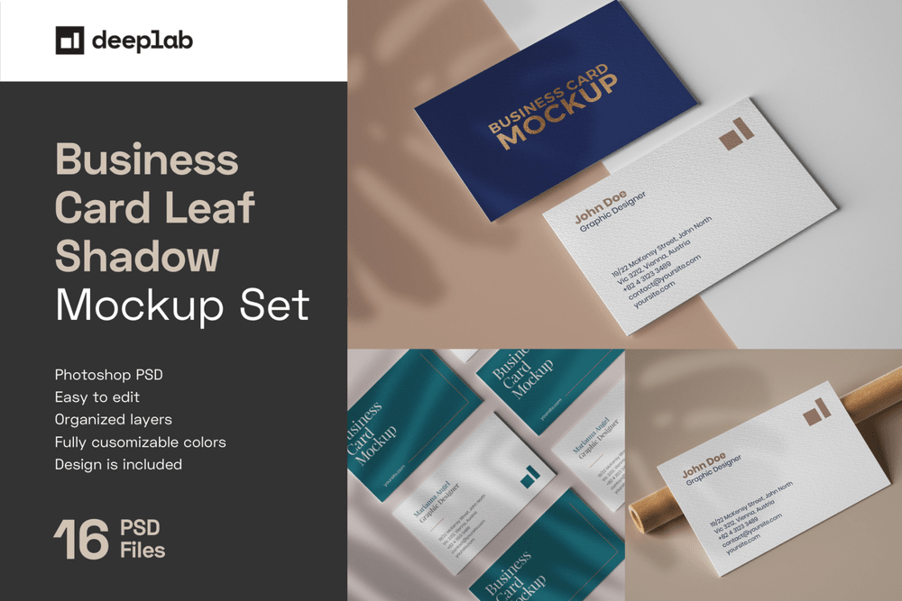 A business card mockups with overlay shadows