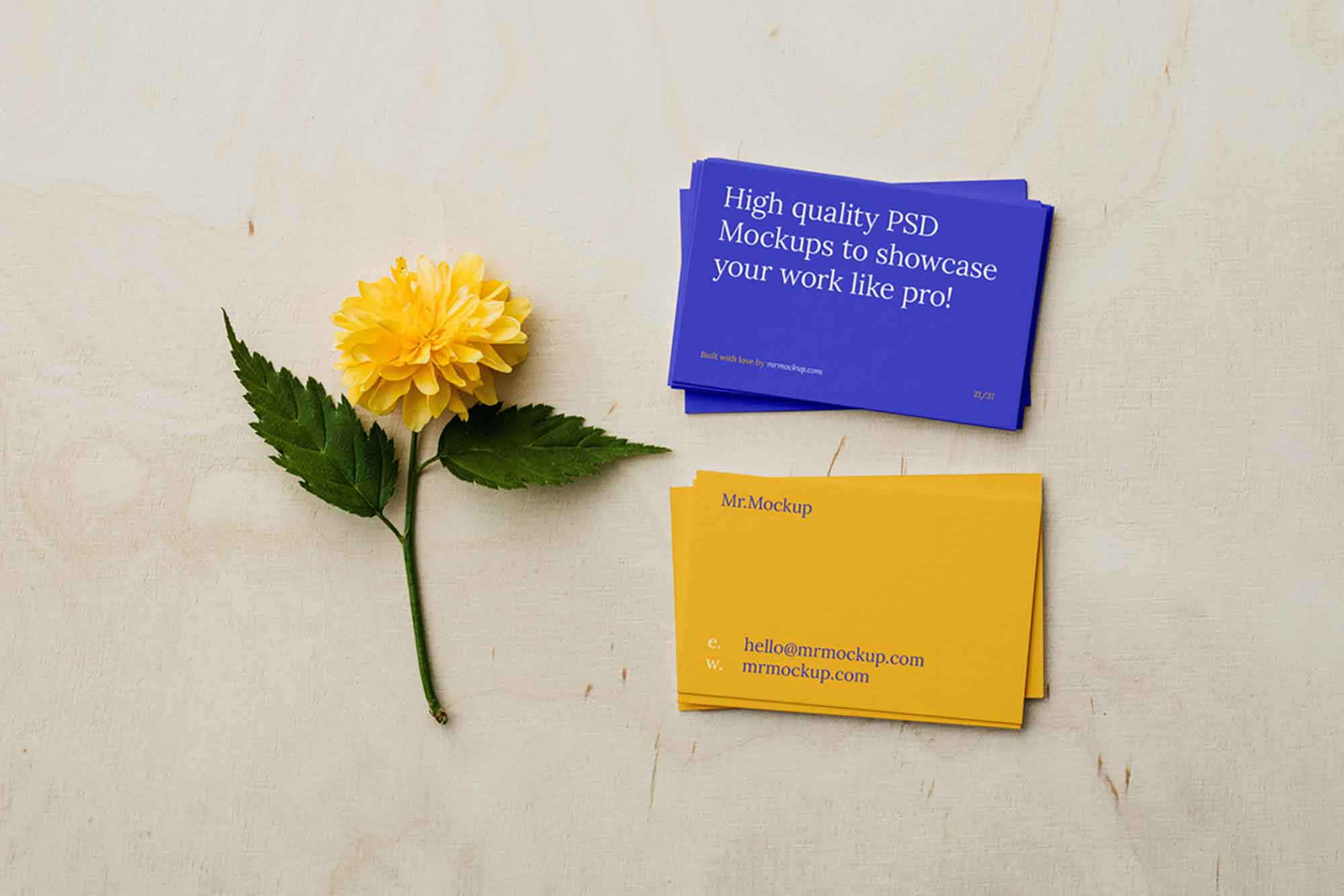 A free business cards on plywood mockup