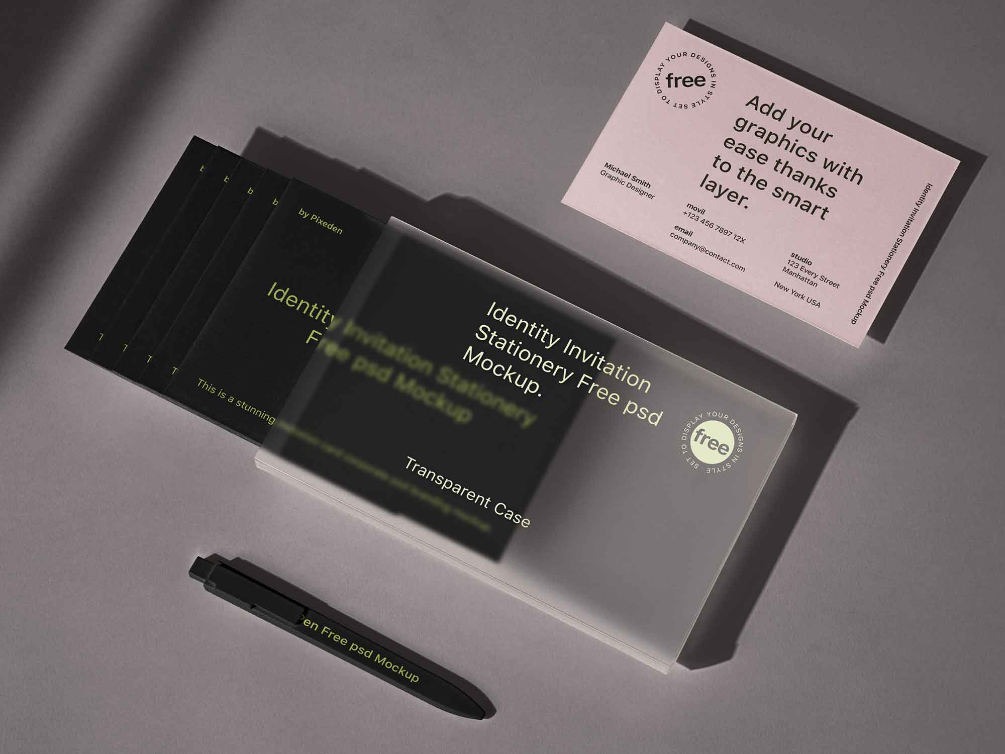 A free business card with pen mockup